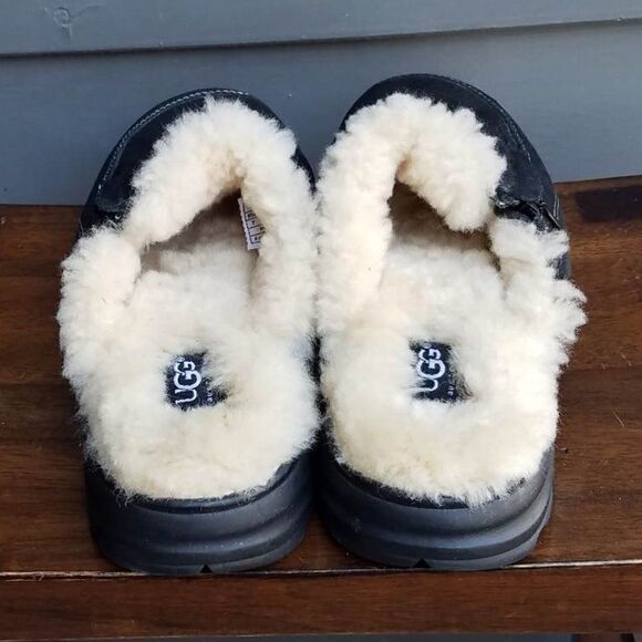 UGG Australia Black Hampton Suede Sheepskin Side Zip Clog Mule Slipper Size 7 - Picture 2 of 14